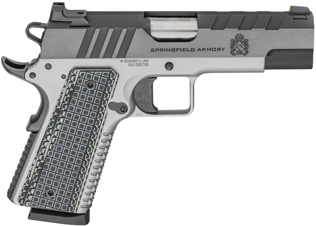 [15936] SPRINGFIELD ARMORY PX9218L 1911 EMISSARY 45 ACP 8+1 4.25" BULL BARREL, STAINLESS STEEL FRAME W/BEAVERTAIL , TRI-TOP CUT BLUED CARBON STEEL SLIDE, BLACK VZ THIN-LINE G10 GRIP