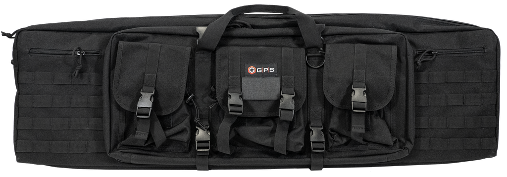 [15112] GPS BAGS DRC42 DOUBLE RIFLE CASE BLACK 600D POLYESTER W/ 2 PADDED PISTOL SLEEVES MOLLE WEBBING & LOCKABLE ZIPPERS