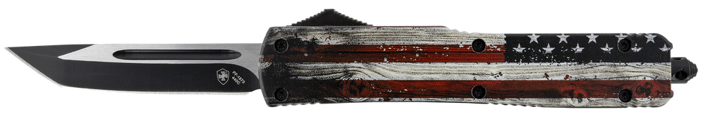 [12763] TEMPLAR KNIFE MWUS231 WOOD US FLAG SLIM 3.50" TANTO PLAIN BLACK 440C STAINLESS STEEL PAINTED WOOD GRAIN US FLAG ZINC ALUMINUM ALLOY HANDLE OTF