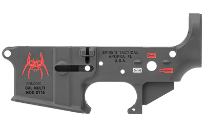 [11354] SPIKES STLS019CFA SPIDER STRIPPED LOWER RECEIVER MULTI-CALIBER 7075-T6 ALUMINUM BLACK ANODIZED WITH COLOR FILL FOR AR-15