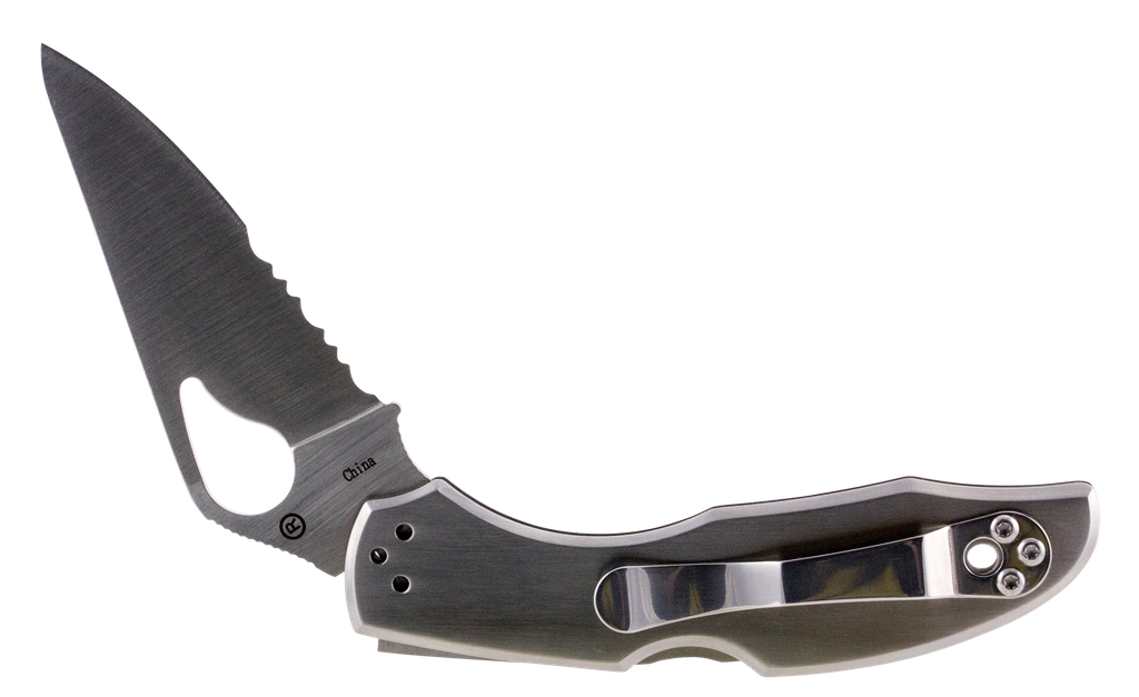 SPYDERCO BY04PS2 BYRD MEADOWLARK 2 2.94" FOLDING CLIP POINT PART SERRATED 8CR13MOV SS BLADE STAINLESS STEEL HANDLE INCLUDES POCKET CLIP