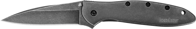 [10363] KERSHAW 1660BLKW LEEK  3" FOLDING DROP POINT PLAIN BLACK DLC 14C28N STEEL BLADE BLACKWASH 410 STAINLESS STEEL HANDLE INCLUDES POCKET CLIP