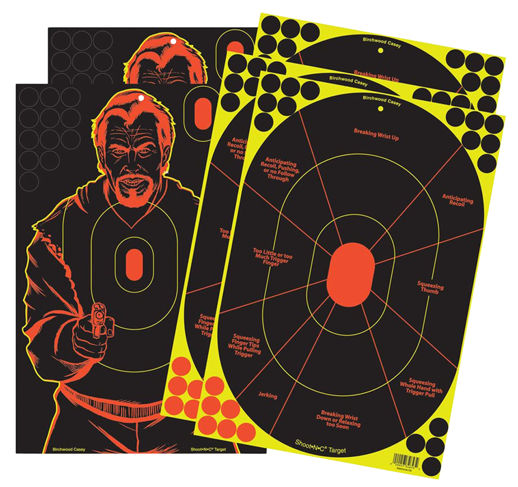 BIRCHWOOD CASEY 34630 SHOOT-N-C REACTIVE TARGET COMBO PACK SELF-ADHESIVE PAPER MULTI COLOR 12"X18" OVAL SILHOUETTE/BAD GUY 5 PACK