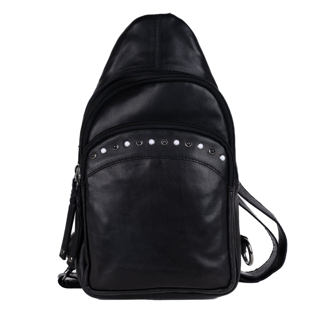 [19098] Lady Conceal Haven Leather Concealed Carry Sling Backpack, Black