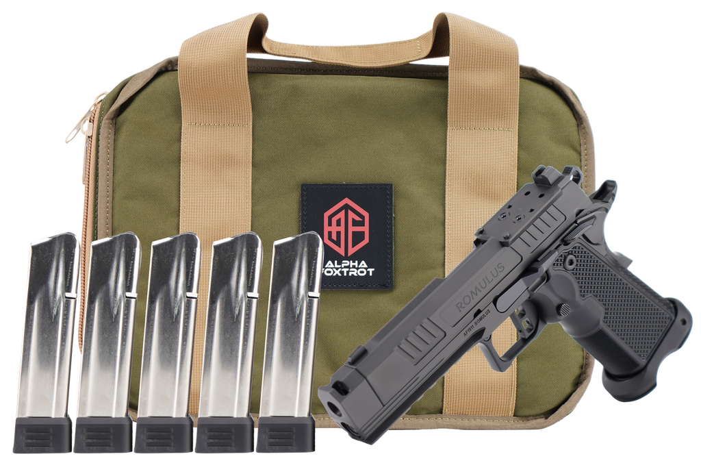 [PROD26-00070] ALPHA FOXTROT AA47X1CIG-XDBK20-PROM AF1911 ROMULUS PROMO 9MM LUGER 20+1 4.25" BLACK DLC THREADED COMPENSATED BARREL, BLACK DLC STAINLESS STEEL OPTIC READY/SERRATED SLIDE & FRAME W/BEAVERTAIL & PICATIN
