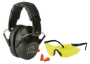 WALKER'S GWPFPM1GFP PRO LOW PROFILE PASSIVE MUFF COMBO KIT INCLUDES FOAM EAR PLUGS, LOW PROFILE 31 DB OVER THE HEAD PASSIVE MUFF, SHOOTING GLASSES W/YELLOW LENS