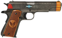 AUTO-ORDNANCE 1911BKOC18 1911 RED TAILS FULL SIZE FRAME 45 ACP 7+1 5" STAINLESS STEEL BARREL, SAVAGE CERAKOTE SERRATED SLIDE, SAVAGE CERAKOTE STEEL FRAME W/BEAVERTAIL, CUSTOM ENGRAVED WOOD GRIP